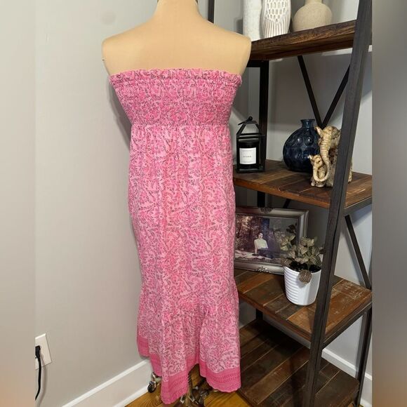 LOLA AUSTRALIA Pink Floral Smocked Sleeveless Midi Dress Women’s Size MED - Picture 2 of 12